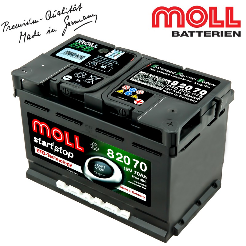 Destructive waterproof sail Baterie auto MOLL START-STOP EFB 82070 70Ah - Importator si distribuitor  baterii auto